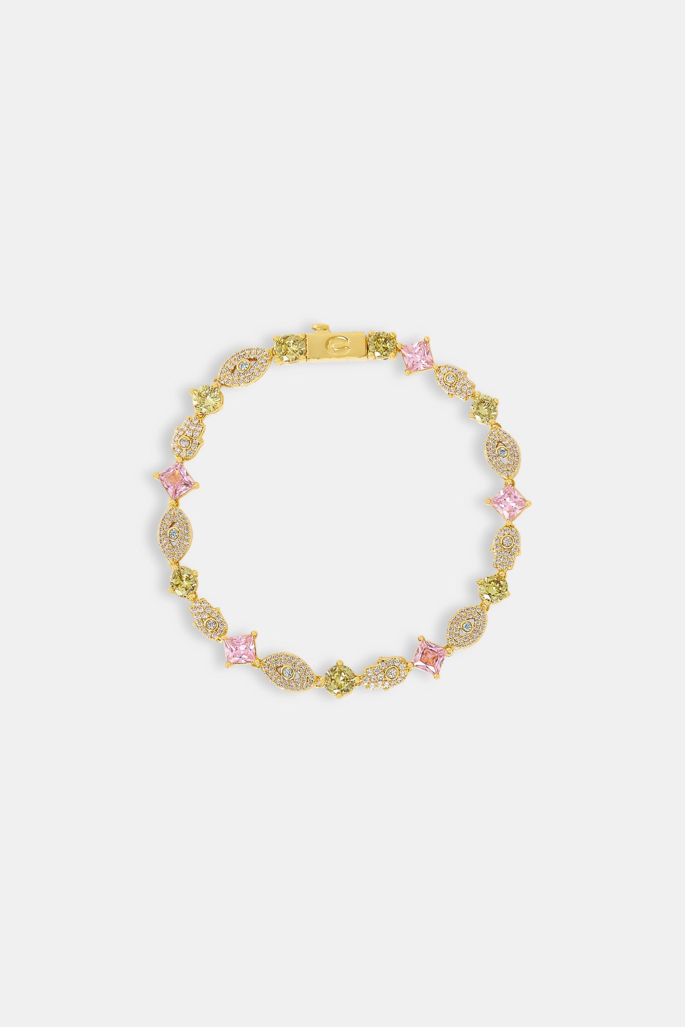 Armband mit mehreren Edelsteinen, bösem Blick und Hamsa-Hand – 5 mm